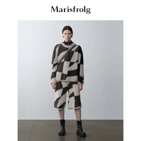 【商场同款】玛丝菲尔2023年冬季新款羊驼毛复古棋盘格休闲短款商品大图
