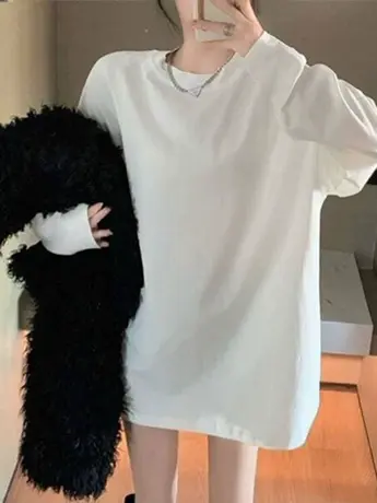 白色内搭打底衫女2023新款秋冬季加绒洋气减龄设计感长袖t恤上衣图片