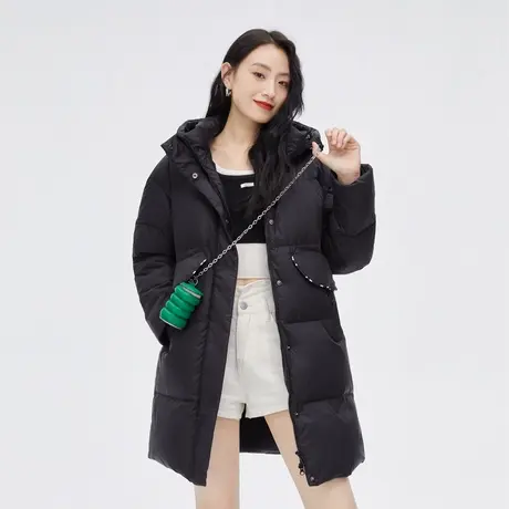 艾莱依新款鸭绒羽绒服女中长款高级简约休闲时尚冬季外套好看冬装图片