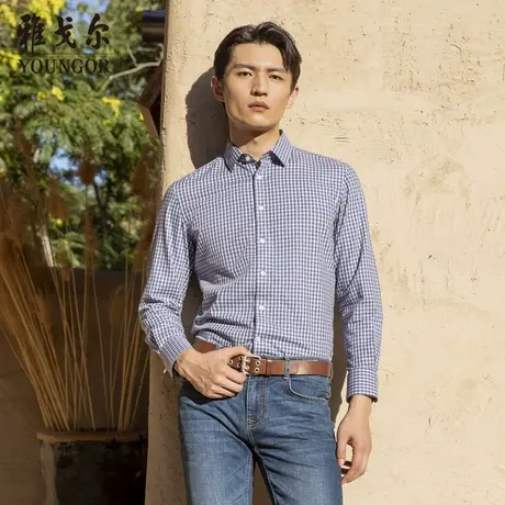 【德绒火山岩DP】D系雅戈尔秋冬新款商务格纹免烫保暖长袖衬衫男商品大图