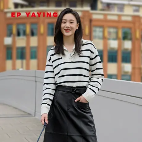 [唐嫣同款]EP雅莹女装 黑白撞色小香风Polo针织衫 商场同款9599D图片