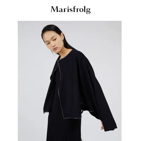 【商场同款】玛丝菲尔女装秋季新款黑色斗篷羊毛时尚潮流短外套商品大图