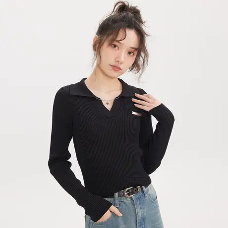 尔给薄款v领针织衫女2023新款春季长袖打底衫女甜辣内搭修身上衣商品大图