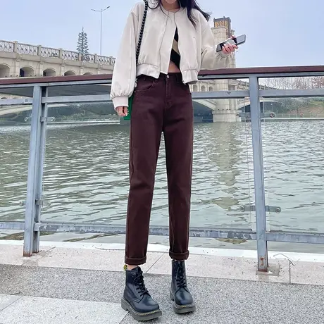 牛仔裤女2024年新款时尚潮流宽松直筒高腰显瘦小个子小脚哈伦裤子图片