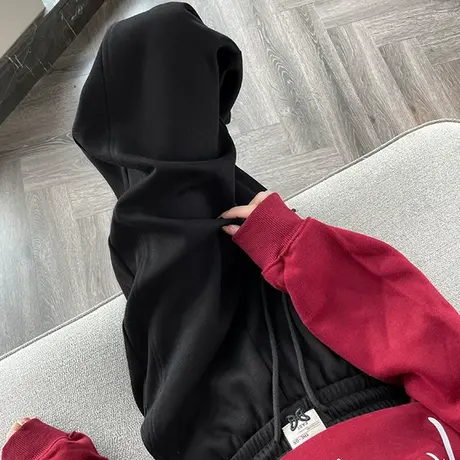 黑色抽绳阔腿裤女2023年新款春秋季高腰休闲宽松运动直筒休闲卫裤商品大图