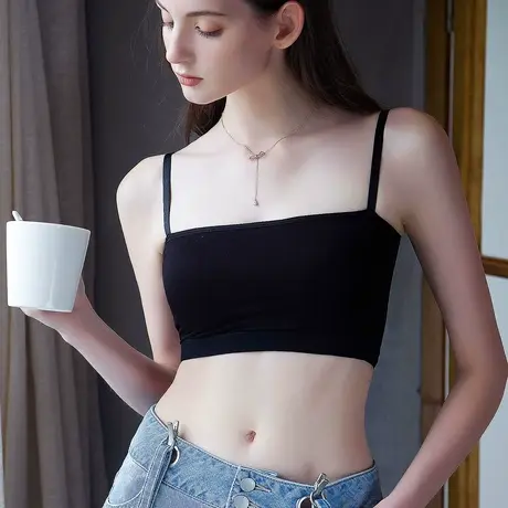 美背内衣式无钢圈聚拢白色少女文胸打底内搭吊带背心一体裹胸抹胸商品大图