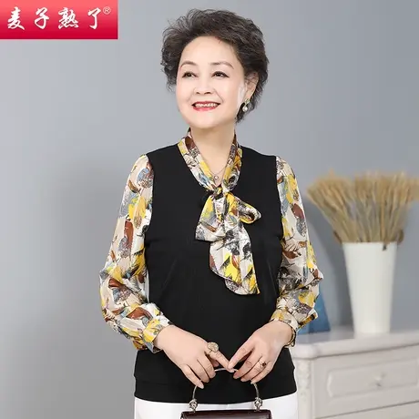 妈妈春装洋气上衣服2021新款40岁50春秋长袖T恤衫打底中老年女装商品大图