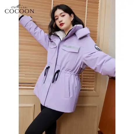 MISSCOCOON羽绒服女2022新款冬季保暖白鸭绒连帽派克服外套滑雪服图片
