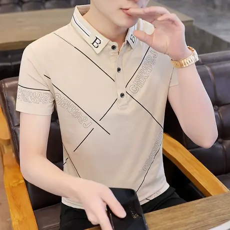 纯棉夏季新款男士短袖T恤男士韩版潮流个性百搭半袖Polo衫打底衫商品大图