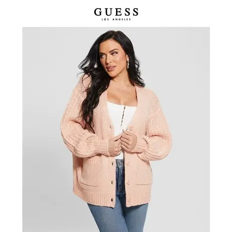 【38上新季】GUESS 女士温柔气质V领短款开衫针织毛衣商品大图