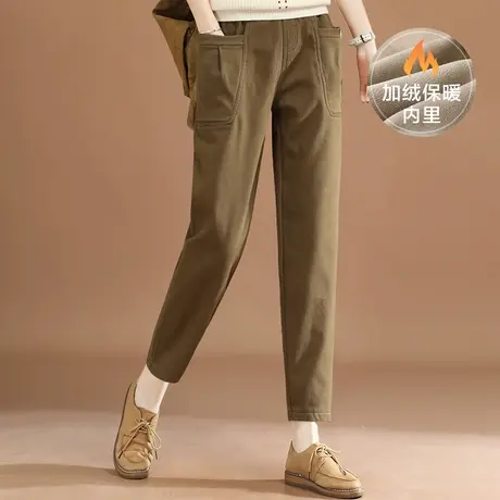 韩潮袭人松紧高腰加绒休闲裤女2023冬季新款加厚哈伦西装裤长款子商品大图