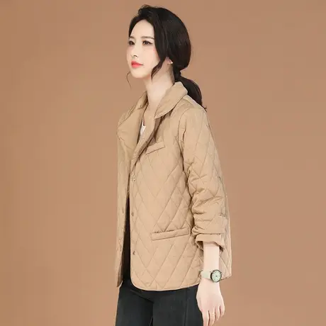 韩潮袭人西装领菱格纹棉服外套女百搭保暖棉衣棉袄图片
