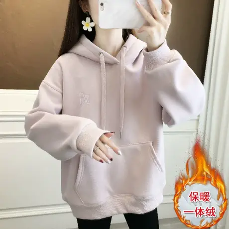 高级感复古港味加绒加厚卫衣女秋冬保暖宽松新款连帽百搭ins外套商品大图