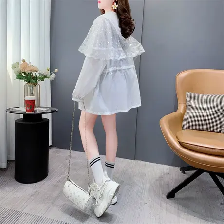 设计感亮片连帽防晒衣外套女夏季2023新款宽松慵懒风洋气网红上衣图片