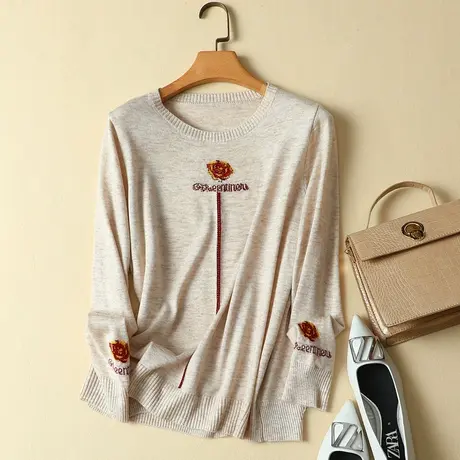 春装2024年新款圆领针织衫打底女套头宽松韩版长袖内搭毛衣女上衣图片