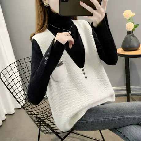 马甲背心针织春秋冬女士外搭韩版毛线坎肩厚款毛衣马夹欧货网红潮商品大图