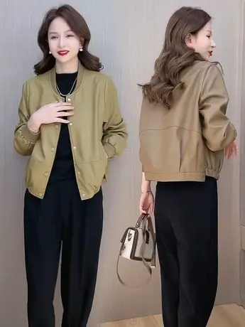 2023春秋款皮衣外套女短款宽松时尚洋气皮夹克棒球服小个子上衣潮商品大图