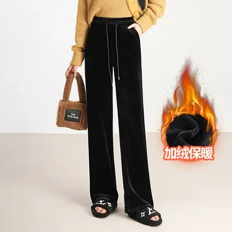黑色高腰阔腿裤女2023秋冬新款宽松显瘦垂感休闲裤加绒加厚长裤子商品大图