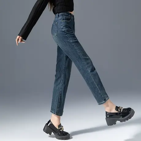 烟管裤女2024新款秋季小个子八分九分裤高腰牛仔裤女春秋直筒裤子图片