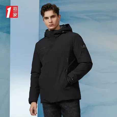 海一家简约休闲保暖外套冬季日常基础连帽青年男士羽绒服图片
