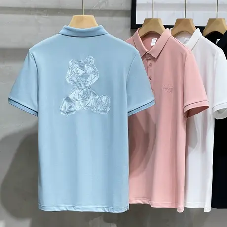 夏季重工小熊刺绣 Polo衫男潮牌休闲翻领短袖T恤时尚情侣半袖上衣商品大图