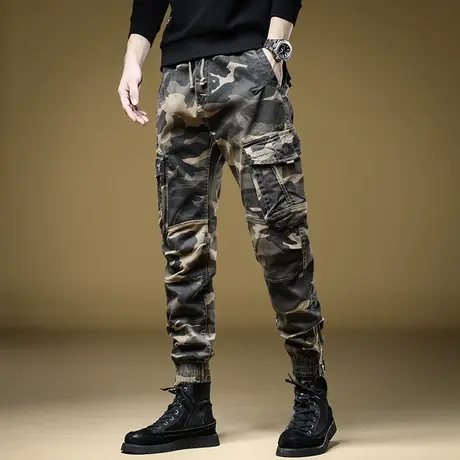 秋冬款户外军事风迷彩工装裤男士宽松直筒束脚休闲长裤子潮牌百搭图片