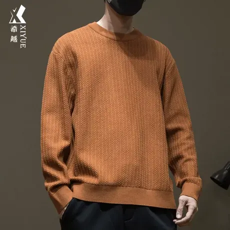 希越纯色12针针织内搭毛衣秋冬季男士2023新款宽松大码圆领打底衫商品大图