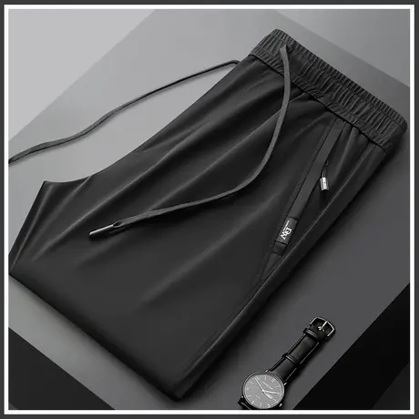 夏季薄款冰丝速干运动休闲裤男士直筒宽松紧腰男装夏天男裤子男款商品大图