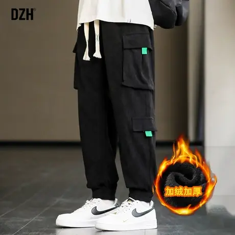 男士工装卫裤男加绒加厚冬季束脚潮牌运动宽松黑色灯芯绒裤子休闲商品大图