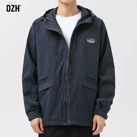 男士藏青色夹克外套男春秋款宽松工装男装2023新款连帽冲锋衣潮牌商品大图