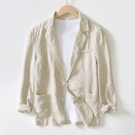 亚麻西装外套男春秋轻薄长袖男装休闲单西小西服新款宽松男士上衣图片