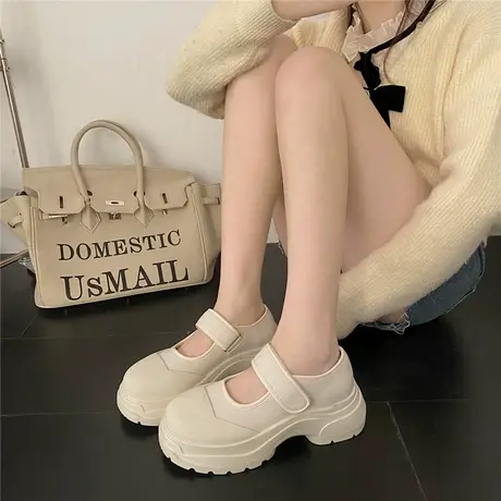 法式复古2024新款松糕底小白鞋甜酷超厚底魔术贴帆布玛丽珍单鞋女商品大图