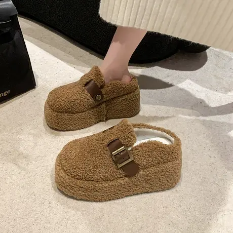 包头半拖女外穿2023早秋新款网红小众小个子温柔拖鞋松糕厚底棉拖商品大图