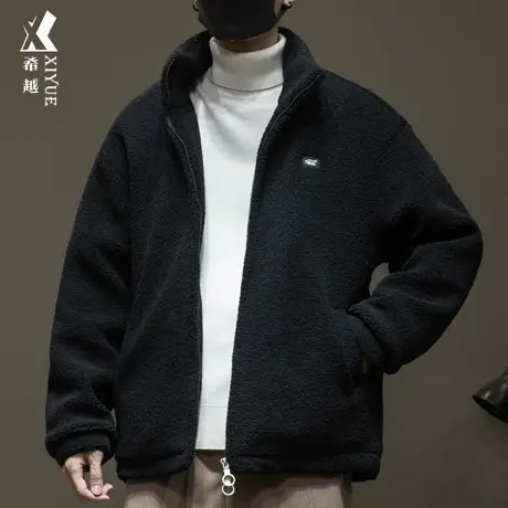 希越厚款羊羔绒立领棉衣男冬季保暖宽松大码男士棉衣加棉加厚外套商品大图