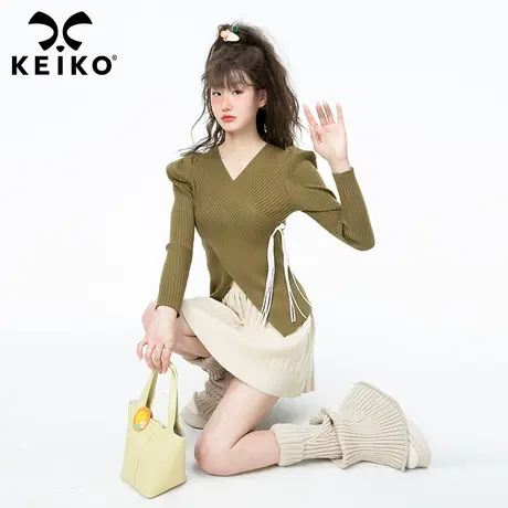 【3色】洋气泡泡袖交织针织衫2023春季坑条长袖高级感百搭打底衫商品大图