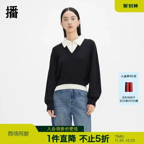 播拉链羊毛衫女商场同款2023秋冬新款宽松短款针织毛衣BDQ4SD1202图片