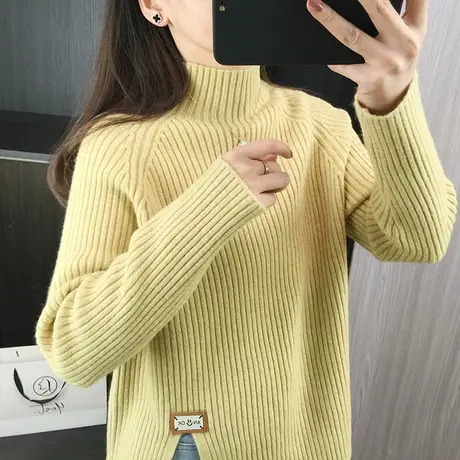 半高领毛衣女士设计感针织衫宽松慵懒风上衣秋冬季打底衫2023新款商品大图