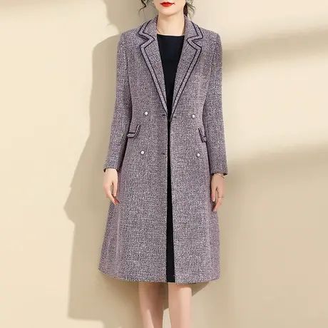 水墨青华2024春季新品中长过膝百搭小香风外套女时尚显瘦针织大衣图片