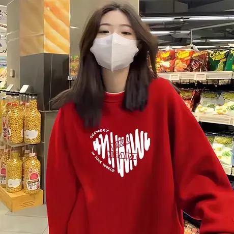 国风复古上衣冬季加厚大码胖mm宽松龙年卫衣女ins潮加绒印花外套商品大图