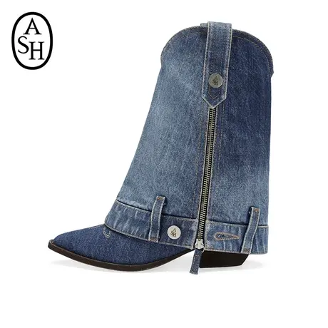 ASH女鞋2024新款DAZED复古丹宁牛仔短筒裤靴骑士靴西部靴图片