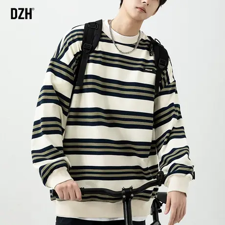 青少年日系条纹卫衣男圆领春秋季潮牌2024新款长袖打底上衣体恤衫商品大图
