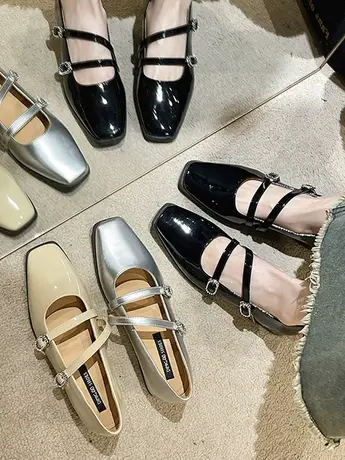 玛丽珍小皮鞋女2024新款春季尖头时尚复古一字带方头粗跟低跟单鞋商品大图