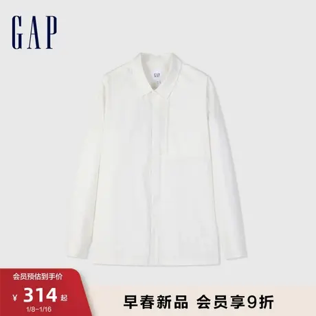 Gap男装春季2024新款通勤纯棉宽松翻领长袖衬衫休闲上衣885853图片