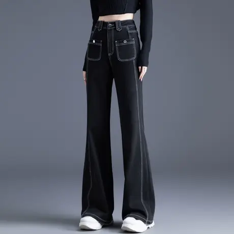 2024年春秋季新款黑色牛仔裤女高个子直筒宽松微喇叭裤腿精阔腿裤图片