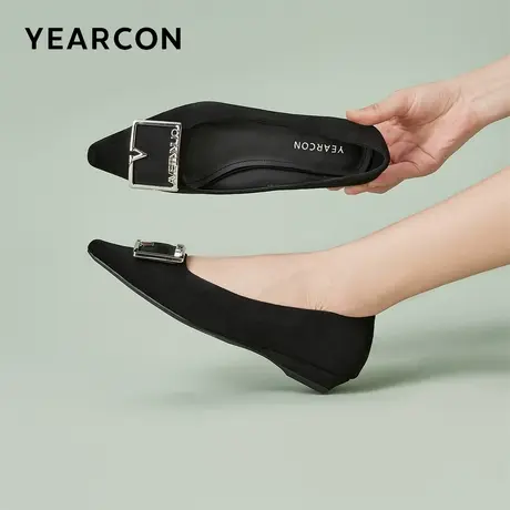 意尔康女鞋春秋季通勤浅口单鞋女士法式尖头职业工作鞋方扣图片