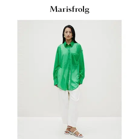 【商场同款】玛丝菲尔2024春新款绿色时尚质感长袖衬衫外套上衣女商品大图