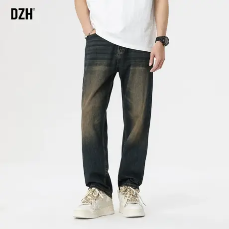 男士复古黄泥染牛仔裤男春季直筒宽松2024年新款大码男裤潮牌裤子商品大图