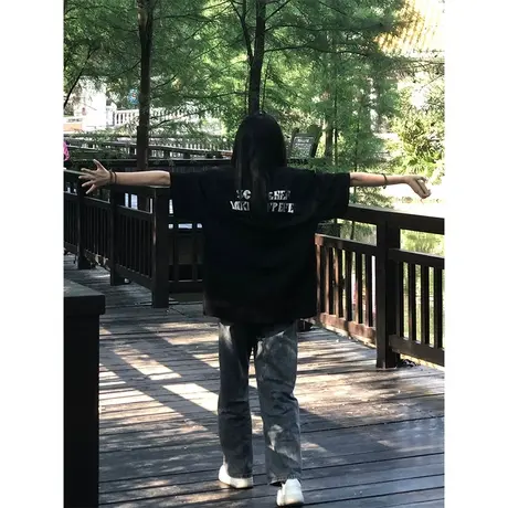 2023新款纯棉短袖t恤女夏季小个子美式复古宽松半袖上衣oversize商品大图