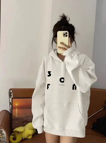 高级感灰色卫衣女春秋款美式复古潮牌小众设计感宽松大码连帽外套图片