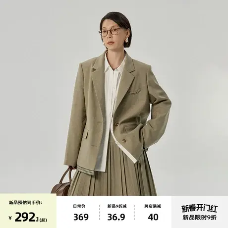omont蛋挞家 复古撞色西装外套女2025春季新宽松高级设计感短西服图片